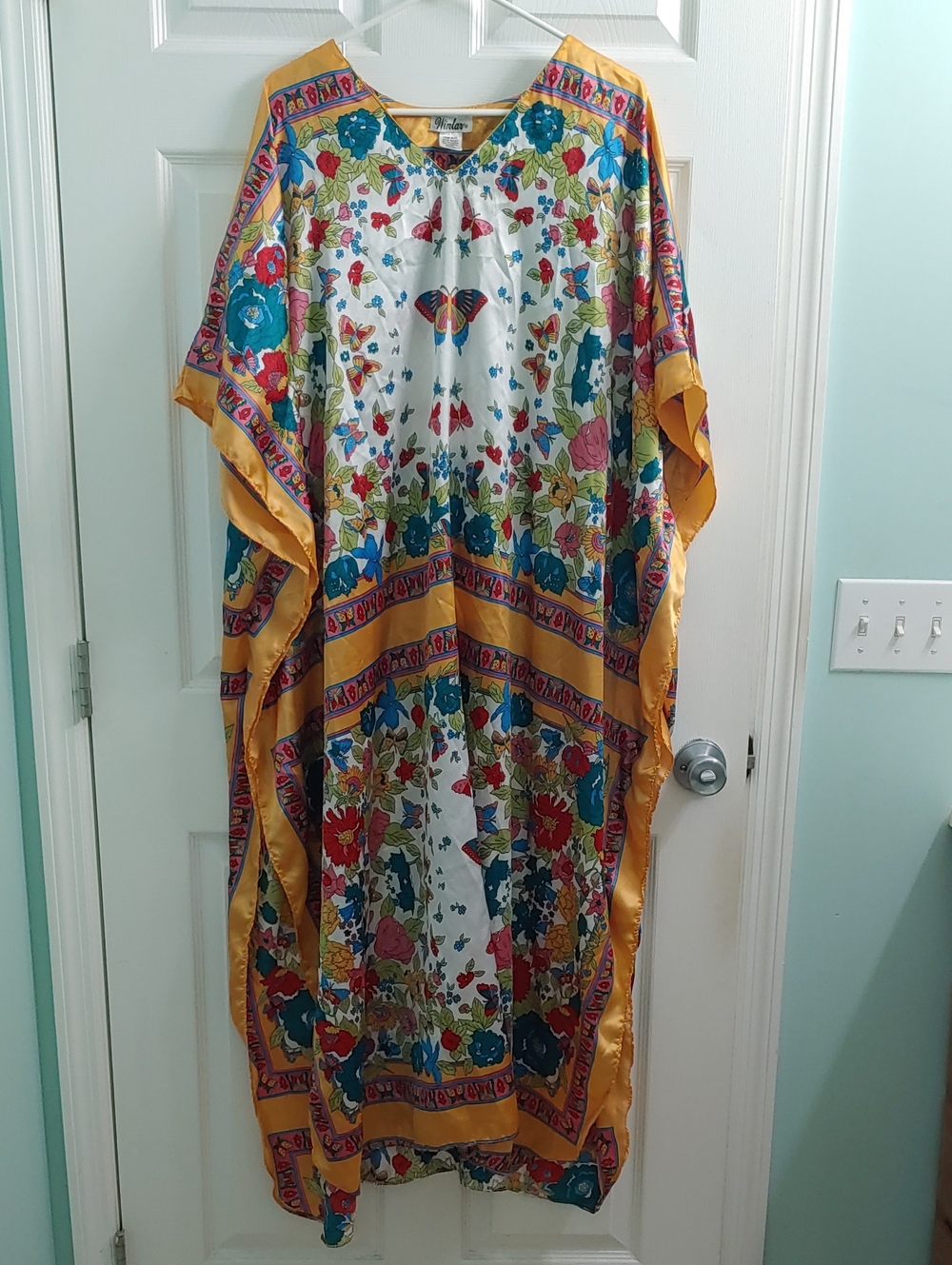 Vintage Winlar Boho Butterfly Floral Kaftan Silky Kimono Women's OS